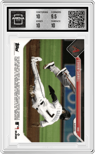 Corbin Carroll from the 2023 Topps Now set graded by Arena Club and given an overall grade of 10.