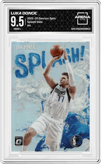 Luka Doncic from the 2021-22 Panini Donruss Optic set featuring a Holo parallel graded by Arena Club and given an overall grade of 9.5.