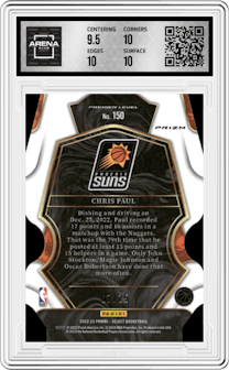 Chris Paul from the 2022-23 Panini Select set featuring a Die-Cut Tie-Dye parallel graded by Arena Club and given an overall grade of 10.