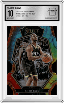 Chris Paul from the 2022-23 Panini Select set featuring a Die-Cut Tie-Dye parallel graded by Arena Club and given an overall grade of 10.