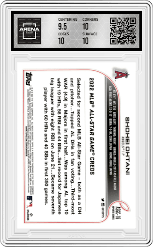 Shohei Ohtani from the 2022 Topps Chrome Update set graded by Arena Club and given an overall grade of 10.