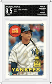 Aaron Judge from the 2018 Topps Heritage set graded by Arena Club and given an overall grade of 9.5.
