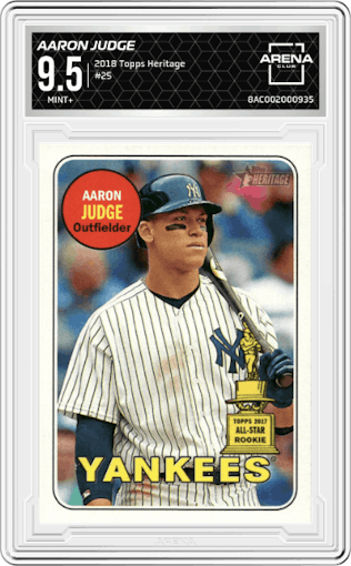 Aaron Judge from the 2018 Topps Heritage set graded by Arena Club and given an overall grade of 9.5.