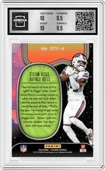 Stefon Diggs from the 2022 Panini Playbook set graded by Arena Club and given an overall grade of 10.