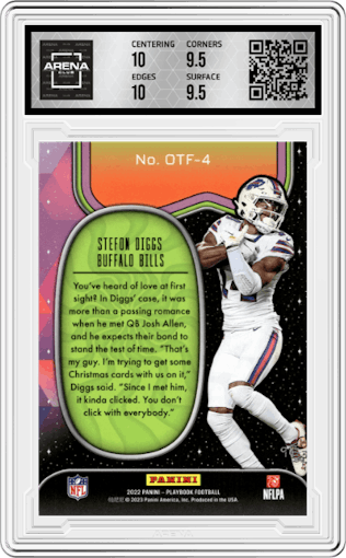 Stefon Diggs from the 2022 Panini Playbook set graded by Arena Club and given an overall grade of 10.