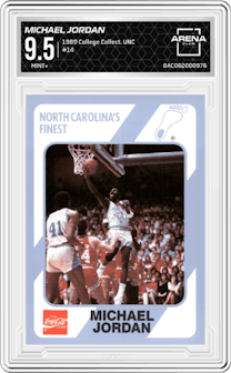 Michael Jordan from the 1989 Collegiate Collection North Carolina's Finest set graded by Arena Club and given an overall grade of 9.5.
