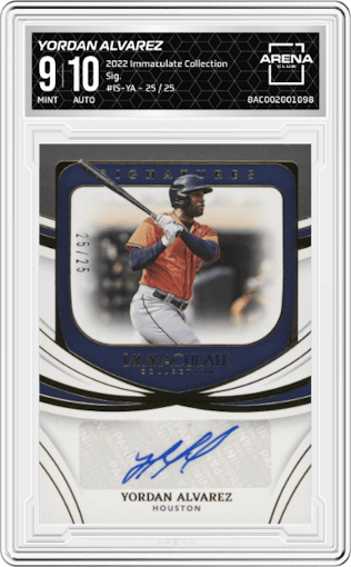 Yordan Alvarez from the 2022 Panini Immaculate Collection set graded by Arena Club and given an overall grade of 9.