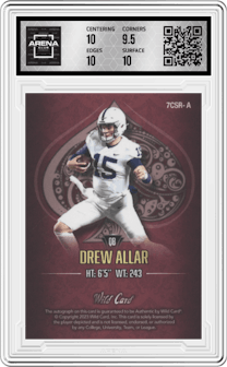 Drew Allar from the 2023 Wild Card Seven Card Studs  set featuring a Heart parallel graded by Arena Club and given an overall grade of 10.