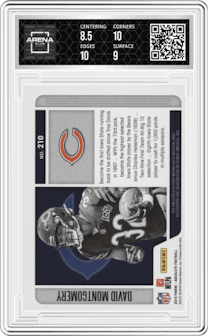 David Montgomery from the 2019 Panini Absolute set featuring a Spectrum parallel graded by Arena Club and given an overall grade of 9.