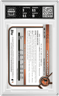 Jackson Holliday from the 2022 Bowman Draft set graded by Arena Club and given an overall grade of 9.