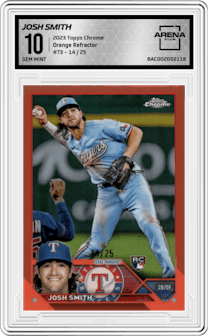 Josh Smith from the 2023 Topps Chrome set featuring a Orange Refractor parallel graded by Arena Club and given an overall grade of 10.