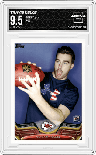 Travis Kelce from the 2013 Topps set graded by Arena Club and given an overall grade of 9.5.
