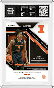 Ayo Dosunmu from the 2021-22 Panini Prizm Draft Picks set featuring a Green Prizm  parallel graded by Arena Club and given an overall grade of 9.5.
