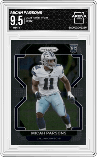 Micah Parsons from the 2021 Panini Prizm set graded by Arena Club and given an overall grade of 9.5.