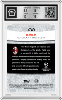 Kaka  from the 2022-23 Topps Chrome UEFA Club Competitions set graded by Arena Club and given an overall grade of 10.