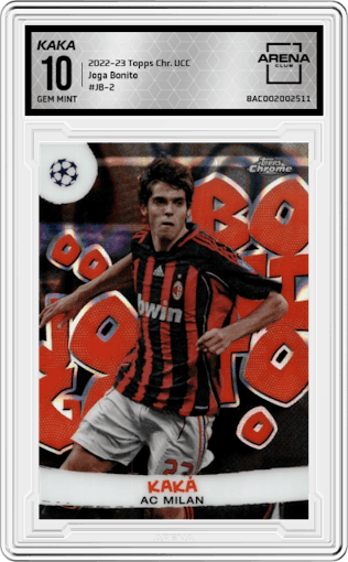 Kaka  from the 2022-23 Topps Chrome UEFA Club Competitions set graded by Arena Club and given an overall grade of 10.