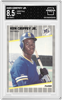 Ken Griffey Jr. from the 1989 Fleer set graded by Arena Club and given an overall grade of 8.5.