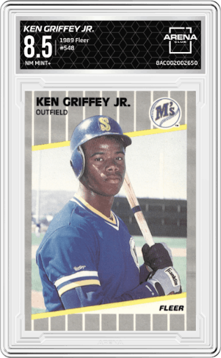 Ken Griffey Jr. from the 1989 Fleer set graded by Arena Club and given an overall grade of 8.5.