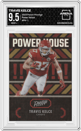 Travis Kelce from the 2023 Panini Prestige set graded by Arena Club and given an overall grade of 9.5.