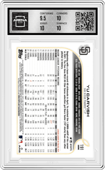 Yu Darvish from the 2022 Topps Chrome set graded by Arena Club and given an overall grade of 10.