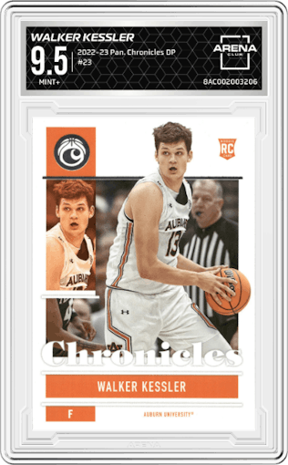 Walker Kessler from the 2022-23 Panini Chronicles Draft Picks set graded by Arena Club and given an overall grade of 9.5.