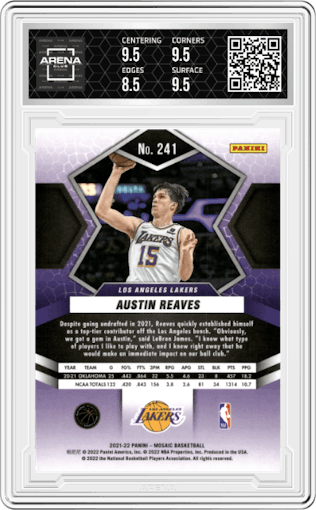 Austin Reaves from the 2021-22 Panini Mosaic  set graded by Arena Club and given an overall grade of 9.