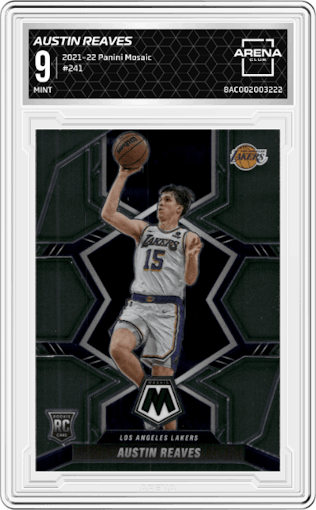 Austin Reaves from the 2021-22 Panini Mosaic  set graded by Arena Club and given an overall grade of 9.