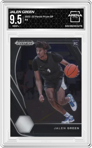 Jalen Green from the 2021-22 Panini Prizm Draft Picks set graded by Arena Club and given an overall grade of 9.5.