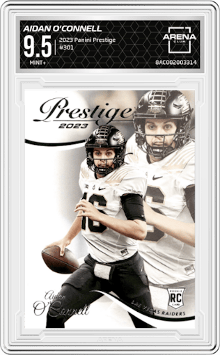 Aidan O'Connell from the 2023 Panini Prestige set graded by Arena Club and given an overall grade of 9.5.
