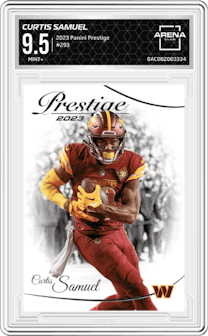 Curtis Samuel from the 2023 Panini Prestige set graded by Arena Club and given an overall grade of 9.5.