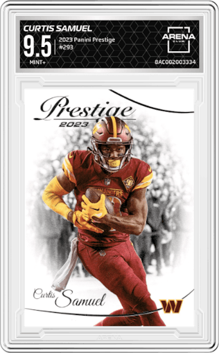 Curtis Samuel from the 2023 Panini Prestige set graded by Arena Club and given an overall grade of 9.5.