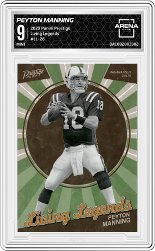 Peyton Manning from the 2023 Panini Prestige set graded by Arena Club and given an overall grade of 9.