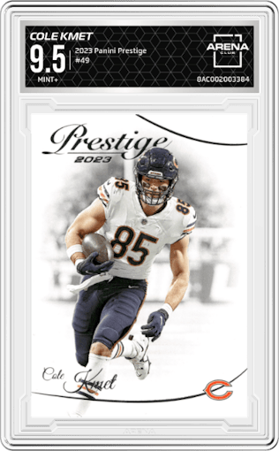 Cole Kmet from the 2023 Panini Prestige set graded by Arena Club and given an overall grade of 9.5.