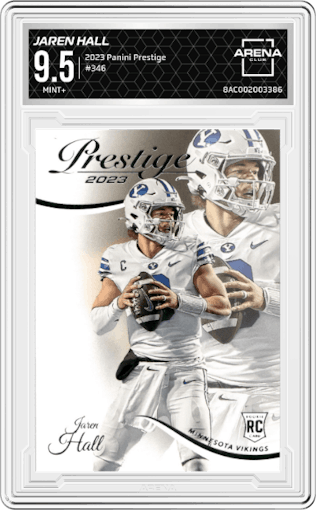 Jaren Hall from the 2023 Panini Prestige set graded by Arena Club and given an overall grade of 9.5.