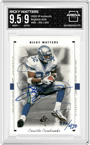 Ricky Watters from the 2000 SP Authentic set graded by Arena Club and given an overall grade of 9.5.