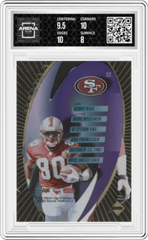 Jerry Rice from the 1997 Collector's Edge Extreme set graded by Arena Club and given an overall grade of 8.5.
