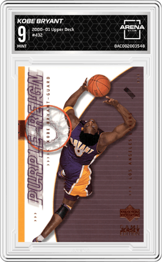 Kobe Bryant from the 2000-01 Upper Deck set graded by Arena Club and given an overall grade of 9.