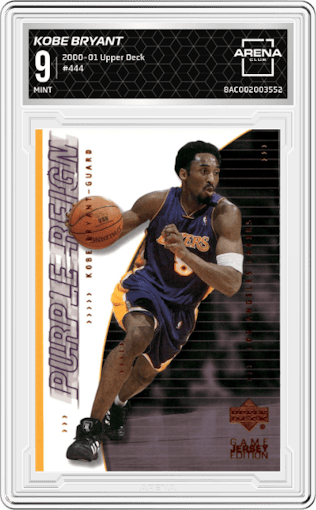 Kobe Bryant from the 2000-01 Upper Deck set graded by Arena Club and given an overall grade of 9.