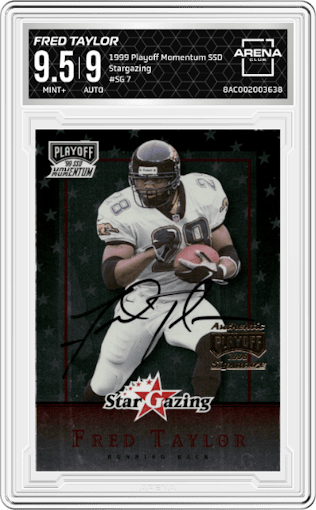Fred Taylor from the 1999 Playoff Momentum SSD set graded by Arena Club and given an overall grade of 9.5.