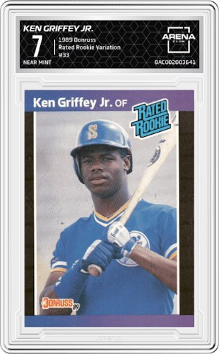 Ken Griffey Jr. from the 1989 Donruss set featuring a Variation parallel graded by Arena Club and given an overall grade of 7.