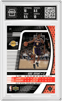 Kobe Bryant from the 1998-99 Upper Deck Ionix set graded by Arena Club and given an overall grade of 9.