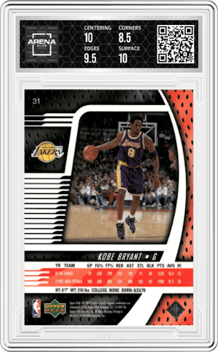 Kobe Bryant from the 1998-99 Upper Deck Ionix set graded by Arena Club and given an overall grade of 9.