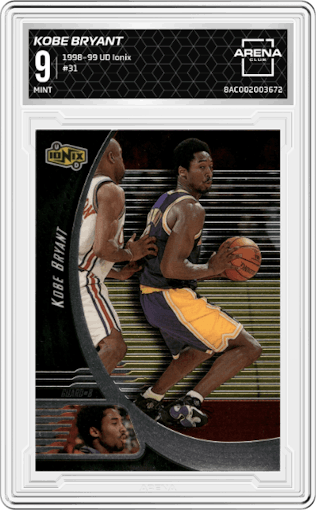 Kobe Bryant from the 1998-99 Upper Deck Ionix set graded by Arena Club and given an overall grade of 9.