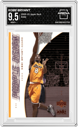 Kobe Bryant from the 2000-01 Upper Deck set graded by Arena Club and given an overall grade of 9.5.