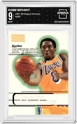 Kobe Bryant from the 1997-98 Skybox Premium set graded by Arena Club and given an overall grade of 9.