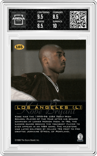 Kobe Bryant  from the 1996-97 All Sport PPF set graded by Arena Club and given an overall grade of 9.
