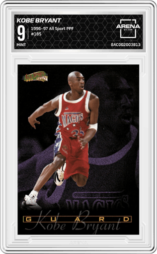 Kobe Bryant  from the 1996-97 All Sport PPF set graded by Arena Club and given an overall grade of 9.