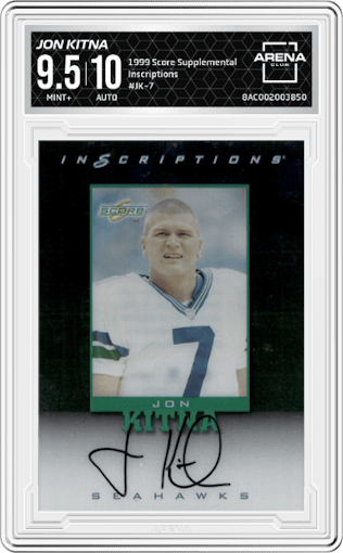 Jon Kitna from the 1999 Score Supplemental set graded by Arena Club and given an overall grade of 9.5.