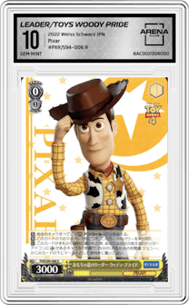 Leader Of Toys, Woody Pride  from the 2022 Weiss Schwarz JPN set graded by Arena Club and given an overall grade of 10.