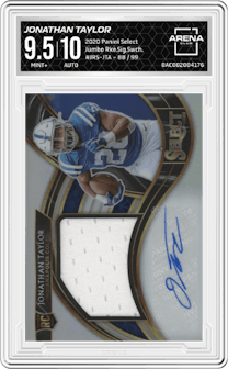 Jonathan Taylor from the 2020 Panini Select set graded by Arena Club and given an overall grade of 9.5.
